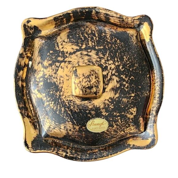 STANGL Lidded Dish Mid Century Art Pottery Marked 3676 Black 22k Gold - Picture 6 of 6